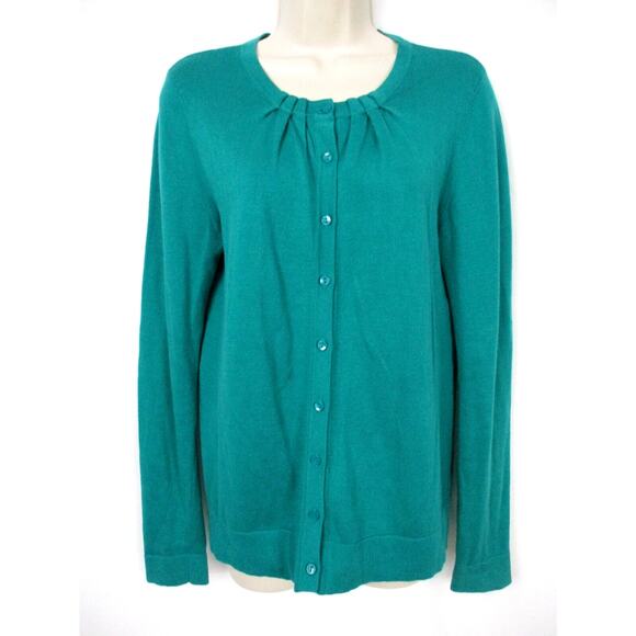 Ann Taylor LOFT Cardigan Sweater Women Medium Green Lightweight Cotton - Picture 1 of 13